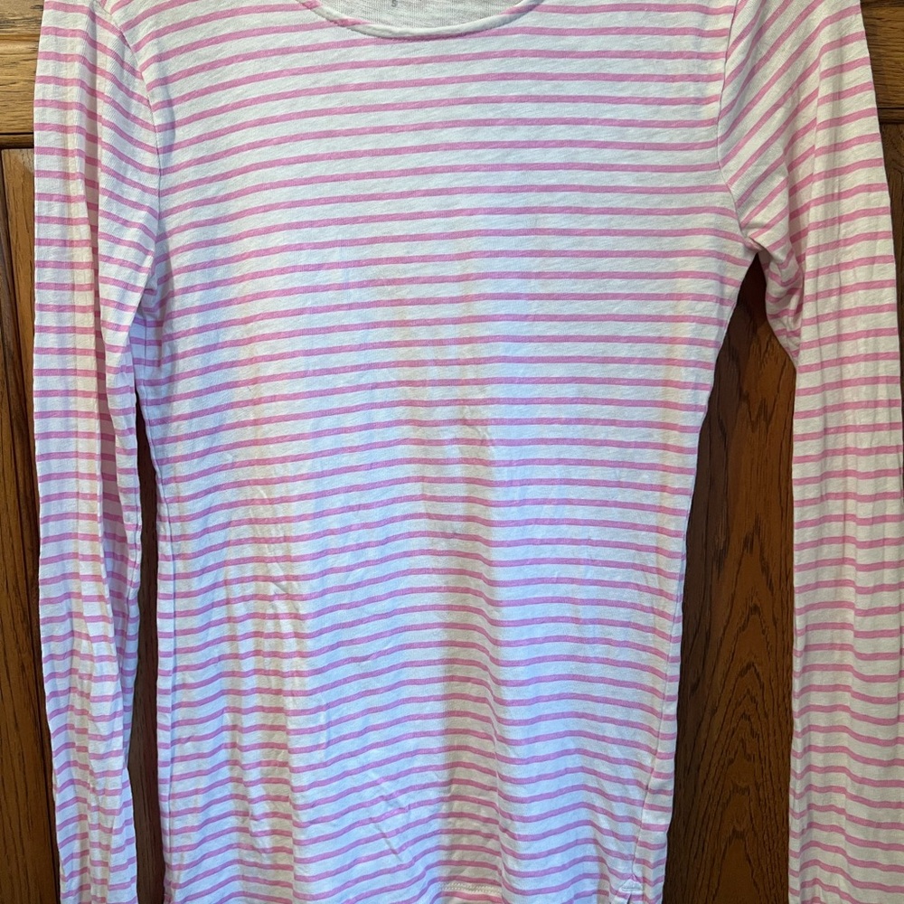 J. Crew Pink and White Striped Long Sleeve Tee